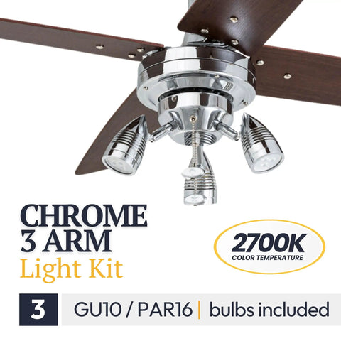 Civa Cool 48 Inch Contemporary Indoor LED Ceiling Fan With Light Pull Chain Dual Mounting Options Chrome 3-arm light kit