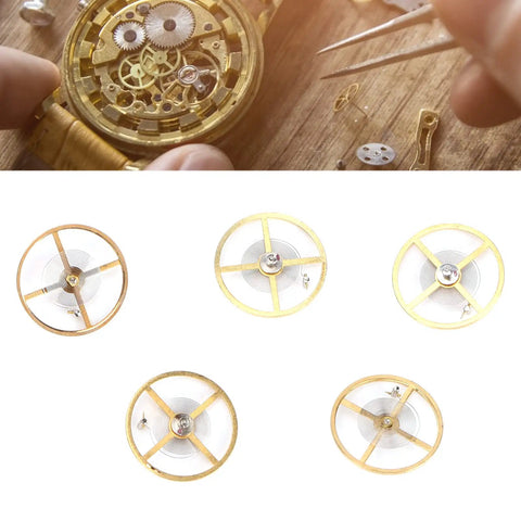 Pro Grade Watch Repair Tool Kit With Balance Wheel And Full Swing Hairspring Replacement For 8205 Movement on wooden table