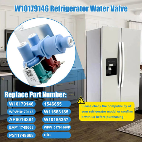 Water Inlet Valve Replacement For Whirlpool Kenmore Maytag Amana KitchenAid And IKEA Refrigerators Not All Models Ready To Install Durable Fit Replacement Part W10179146 Compatible With W10155357 AP6016381 PS11749668, blue valve