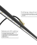 Adjustable Black Grand Piano Lamp With Brass Accents Clip On LED Light Dimmer for 19 Inch Piano, showing LED strip details