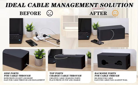 Collapsible Cable Organizer Box For TV Wires And Desk Cables, Floor Cord Cover, demonstrating ports for cable management.