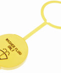 Yellow Volvo Washer Fluid Reservoir Cap Replacement Direct Fit For Select Volvo Models with attached ring, top view.