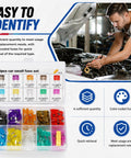 Top Shelf Car Fuse Assortment Kit With 120 Pieces Covering Ten Amp Ratings From Two To Thirty Five featuring color-coded mini fuses in storage case.