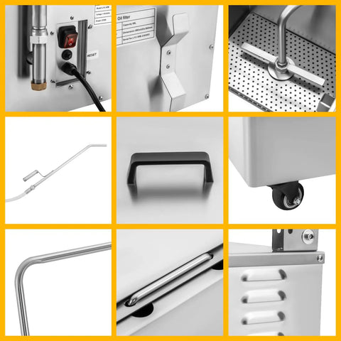 Professional Commercial Deep Fryer Oil Filtration System Cart With Heavy Duty Stainless Steel Machine And Powerful Pump components close-up