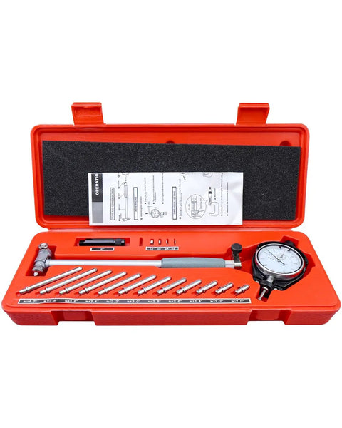 2 To 6 Inch Dial Bore Gauge Set With 0.001 Inch Precision For Engine Cylinders, Pro Grade Industrial Bore Measuring Tool With Carbide Anvils And Jewel Bearings, 50 To 160 mm Range, Silver Grey in open red case