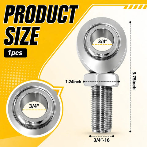Heavy Duty 3/4 Inch Heim Joint Rod Ends Kit With Jam Nut For Steering And Suspension Upgrades detailed size dimensions shown