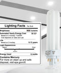Lighting facts of 13W CFL Double Tube Light Bulb With G24Q-1 4-Pin Base, 4100K Cool White, 4-Pack, Direct Plug-In Replacement
