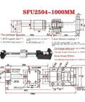 High Precision Ball Screw SFU2504-1000mm For DIY CNC Setups With Ultra Low Backlash, Smooth Rolling Friction, And Rugged Bearing Steel Construction For Rock Solid Linear Motion And Long Life. SFU2504 1000mm technical drawing with BF20 and nut seat dimensions