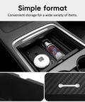 Tesla Model Y And Model 3 Center Console Organizer Tray With Carbon Fiber Main Tray And Hidden Storage, convenient storage view