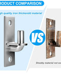Product comparison of high-quality iron heavy duty wall mount gate hinges for farm and chain link fences versus lower quality metal hinges.