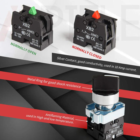Two Pack 22mm Metal Head 3 Position Maintained Selector Switch With 2 Normally Open Contacts 660VAC 10A Rating with green and red indicators
