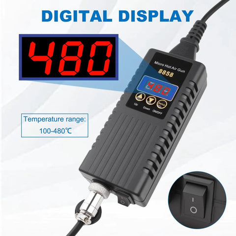 Digital Hot Air Rework Station Kit For SMD Rework And Desoldering with control panel and temperature display