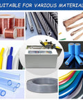 Automatic Microcomputer Heat Shrink Tube Cutter Machine Offering 0.1 Mm Precision Pipe Cutting With Fully Automated 500 Watt Technology For Efficient And Accurate Shrink Sleeve Processing In Compact Design surrounded by various cable, wire, and tubing materials.