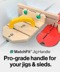 Premium Zero Play Table Saw Sled Kit Featuring Adjustable Miter Bar And Ergonomic MatchFit Handle for easy control while cutting.