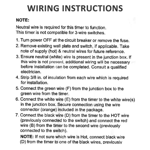 Wiring instructions for One-Touch Auto Shut Off Timer For Bathroom Fans with 5 10 15 30 Minute Presets, shown on white background.