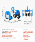 One Ton Manual Trolley with Dual Wheel Push Beam for I Beam and H Beam Adjustable Width 2.4 to 7 inches, blue carbon steel
