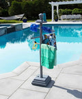 Premium Free Standing Poolside Towel Rack With Water Weighted Base All Weather Ready And Adjustable Three Arm Design near pool