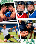 Faith Cross Mouth Guard Set With Case Four Mouth Guards; athletes in boxing, hockey, football, and soccer. Bible verse design.