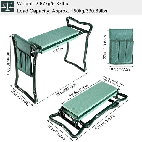 Two In One Garden Kneeler And Seat For Easy Weeding Flip Over Stool To Sit Or Kneel Relief For Knees And Back with tool pouch