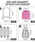 Diagram showing parts of 0.45 Inch Plasma Cutter Nozzles Tip Consumables 50 Pack For AG-60 WSD-60 SG-55 with sizes and quantities.