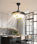 Ceiling Fan with Light 42 Inch Modern Round Chandelier Wireless Control in a stylish kitchen with wooden accents.