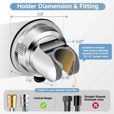 Removable Shower Head Holder For Bathroom With No Drill Suction Cup Adjustable Handheld Shower Bracket Dimensions