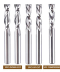 Five Piece CNC Router Bit Set For Serious Woodworking Enthusiasts With One Quarter Inch Shank And One Quarter Inch Cutting Diameter
