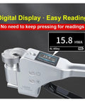 Lightweight Portable Digital Aluminum Hardness Tester Straight Shooter With Auto Scale Conversion And No Sweat Calibration For Aluminum Alloys showing clear digital readout of 15.8 HWA.