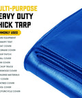 Folded blue Beefy Heavy Duty 20 Mil Tarp Cover Waterproof UV Resistant Rip And Tear Proof Poly Tarpaulin with reinforced edges visible
