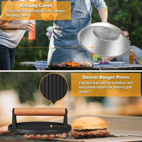 Ultimate 29 Piece Griddle Accessories Kit For Blackstone And Camp Chef with basting cover and burger press