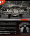 Tough As Nails 10.25 Inch Rear Differential Cover For Ford F 250 Super Duty 2017 To 2020 With 12 Bolt Mounting viewed from below showing steel design.