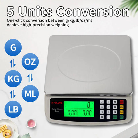40Kg Commercial Digital Kitchen Scale With Tare Function featuring unit conversion display and stainless steel platform