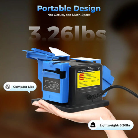 Electric Drill Bit Sharpener 110V Multifunction Grinding Tool for knives scissors chisels with adjustable angle shown on hand