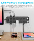 Power Strip With 20 AC Outlets And 6 USB Ports Heavy Duty Surge Protector 15 Amp 6ft Extension Cord 2700 Joules 120 to 240V Wide Voltage on desk