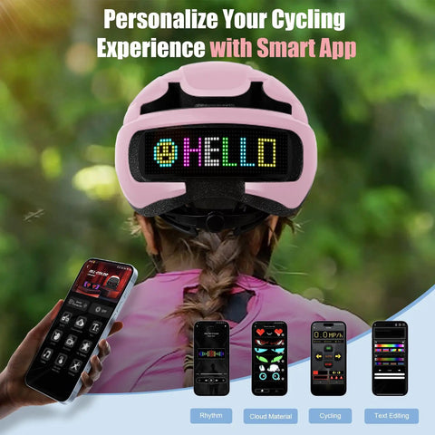 Women's LED Bike Helmet Go-To With Turn Signals And Brake Light, USB Rechargeable, pink helmet with app display features