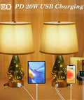 Blue Green Glass Table Lamp Set Of 2 With Fast 20W PD QC 3.0 USB C And USB A Chargers, bedroom nightstands with charging devices.
