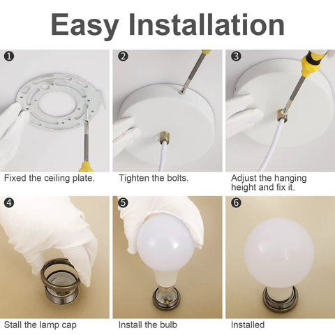 Installation steps for Retro Modern Industrial Chandelier With Matte White Exterior And Brass Gold Interior Dope Lighting Fixture.
