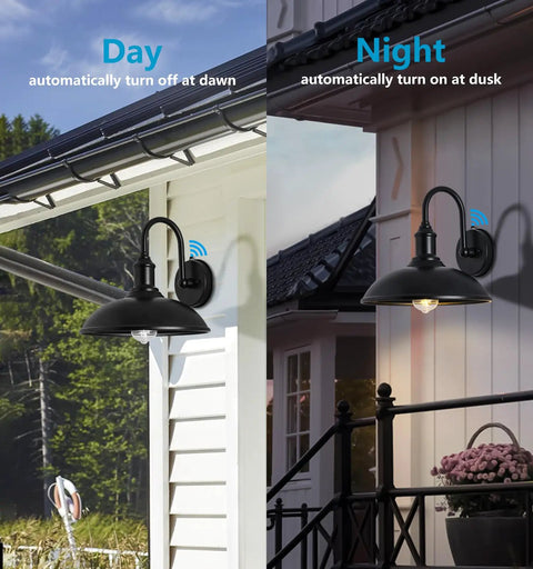 Gooseneck Barn Light Outdoor Fixture With Dusk To Dawn Sensor Black Retro Exterior Porch Garage Light for Patio and Yard