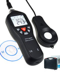 Digital Light Meter With Data Logging For Illuminance In Lux And Foot Candles, 0 To 200000 Lux Auto Ranging, Detachable Sensors, Dope For Home Office Lab Classroom And Outdoor Light Checks, black handheld unit with probe