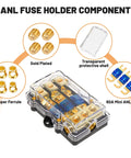 Heavy Duty ANL Fuse Holder 60 Amp 3 Way Wiring Distribution Block For Marine Boat Trolling Motor ATV Trailer with components.