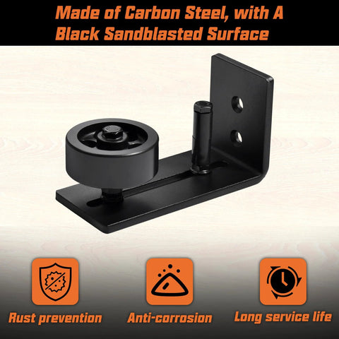 Sliding Barn Door Floor Guide Kit Two Pack With Bottom Adjustable Stay Roller Carbon Steel Black Finish Close-Up View