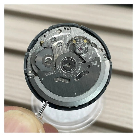 NH34 Compatible Automatic Mechanical Movement Kit with 24 Hour Hands and 3.0 Date in steel shown close-up