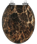 Replacement Round Toilet Seat with Quiet Close for Bathroom, 14.5" x 16.5", elegant marble design, top view.