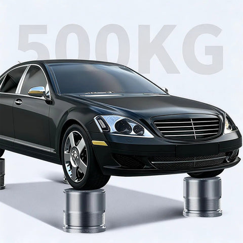 Heavy Duty Adjustable Metal Microwave Riser And Air Fryer Stand Elevators with Non Slip Pads supporting a black car, 500 kg capacity.