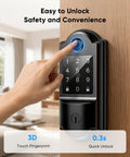 Slick Keyless Entry Smart Lock Featuring Auto Locking Fingerprint Reader with 3D touch fingerprint for quick unlock.