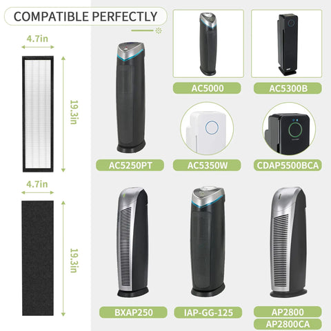 6 Pack FLT5000 Size C True HEPA Air Purifier Replacement Filter Compatible With Germ Guardian True HEPA Filter C For AC5000E AC5250PT AC5300B AC5350W AC5350B AC5350BCA CDAP5500