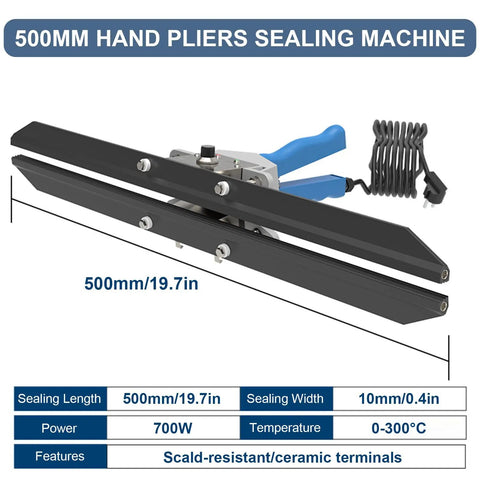 Super Fast 300W Mylar Bag Heat Sealer That Crimps Foil And Kraft Sacks Like A Champ With Dual Heating Zones For Quick Food Storage Seals On Any DIY Project Effortlessly. 500mm pliers sealing machine with 10mm width.