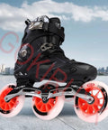 Black inline skate with red wheels showcasing Pro Inline Skate Wheels Set 2 Pack 90mm 100mm 110mm 125mm With 85A Hardness ABEC-9 Bearings