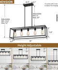 Dimensions of Top Shelf Black Five Light Linear Chandelier Featuring A Killer Geometric Metal Frame And Adjustable Hanging Rods.