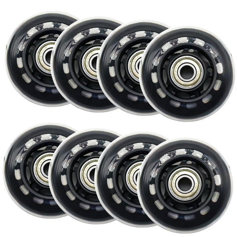 64mm Inline Skate Wheels 82A Polyurethane With ABEC-7 Bearings, 8 Pack Replacement Wheels, black wheels with silver bearings